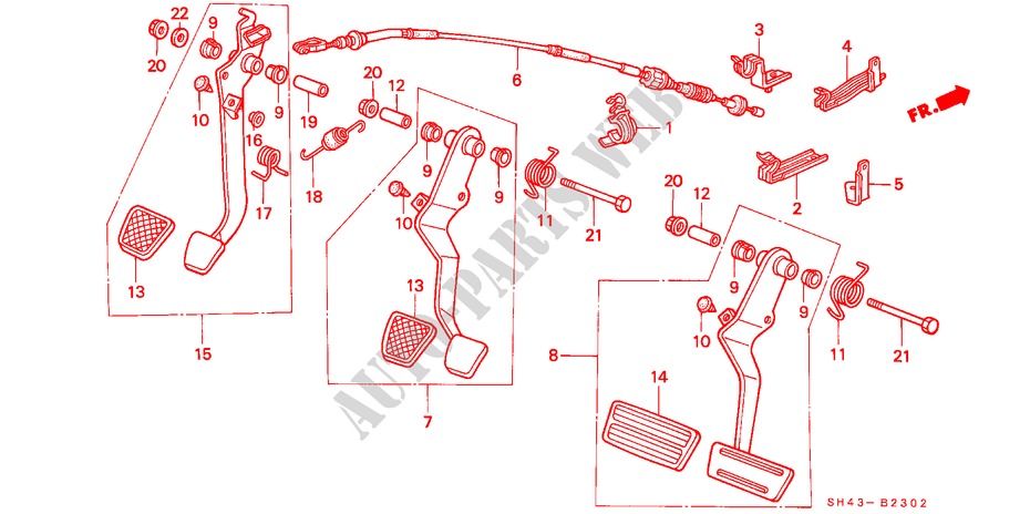 BREMS UND KUPPLUNGSPEDAL für Honda CIVIC LX 4 Türen 4 gang automatikgetriebe 1990