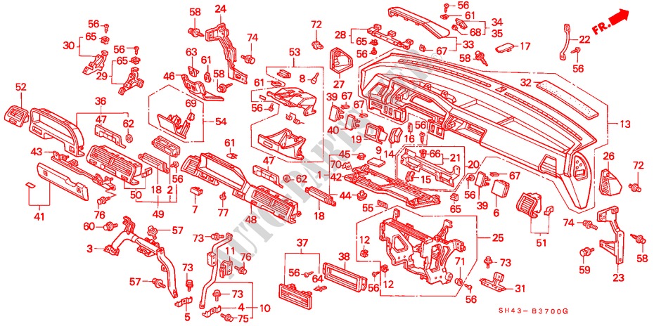 INSTRUMENTENBRETT für Honda CIVIC LX 4 Türen 4 gang automatikgetriebe 1990