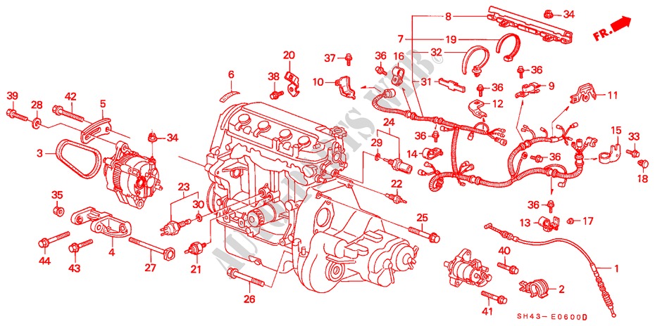 MOTORHILFSKABEL/KLAMMER für Honda CIVIC LX 4 Türen 4 gang automatikgetriebe 1989