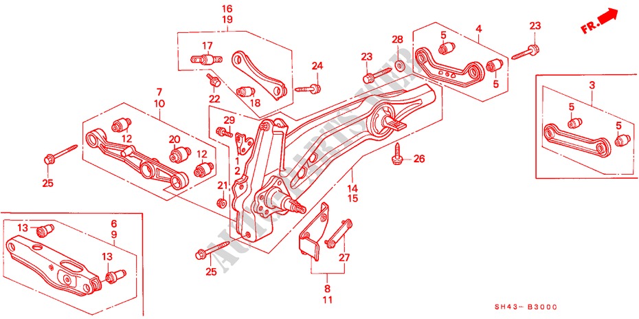 UNTERER ARM, HINTEN für Honda CIVIC LX 4 Türen 4 gang automatikgetriebe 1990