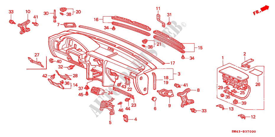 INSTRUMENTENBRETT für Honda ACCORD EX 4 Türen 5 gang-Schaltgetriebe 1991