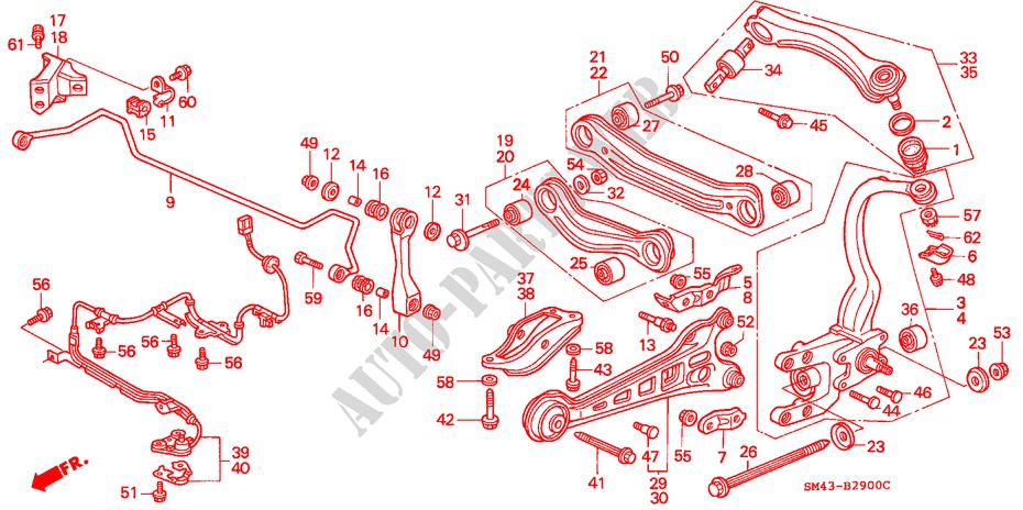UNTERER ARM, HINTEN für Honda ACCORD LX 4 Türen 5 gang-Schaltgetriebe 1992