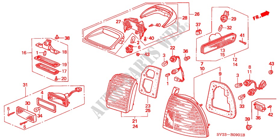 HECKLEUCHTE(2) für Honda ACCORD COUPE EX-R 2 Türen 5 gang-Schaltgetriebe 1996