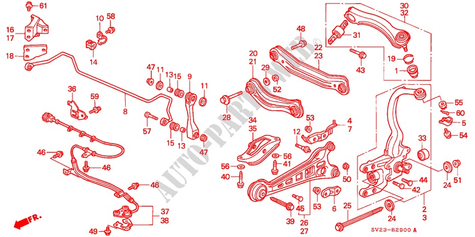 UNTERER ARM, HINTEN für Honda ACCORD COUPE EX 2 Türen 5 gang-Schaltgetriebe 1994