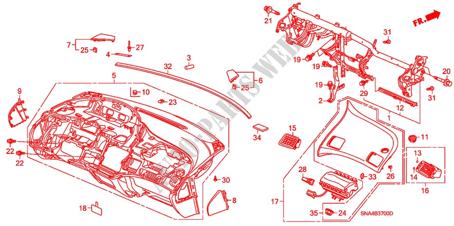 INSTRUMENTENBRETT für Honda CIVIC EX 4 Türen 5 gang-Schaltgetriebe 2007
