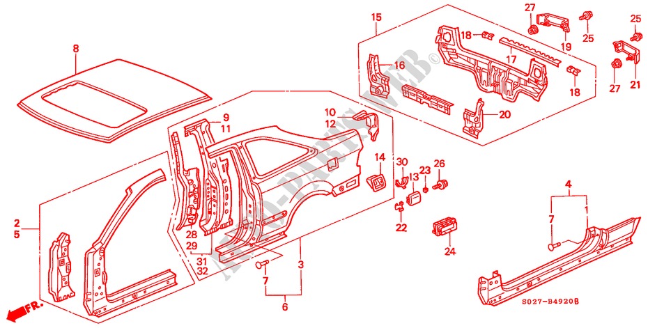 AUSSENBLECHE für Honda CIVIC COUPE 1.6ISR VTEC 2 Türen 5 gang-Schaltgetriebe 1996