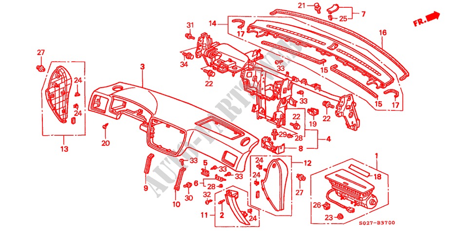INSTRUMENTENBRETT(LH) für Honda CIVIC COUPE 1.6ISR VTEC 2 Türen 5 gang-Schaltgetriebe 1996