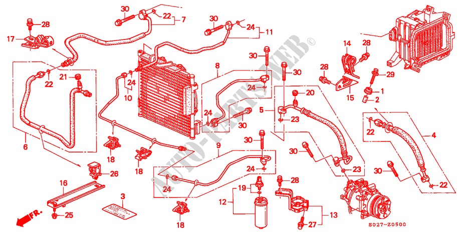 KLIMAANLAGE (SCHLAEUCHE/LEITUNGEN)(LH) für Honda CIVIC COUPE 1.6ILS 2 Türen 5 gang-Schaltgetriebe 1997