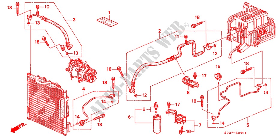KLIMAANLAGE (SCHLAEUCHE/LEITUNGEN)(RH) für Honda CIVIC COUPE 1.6ILS 2 Türen 5 gang-Schaltgetriebe 1997