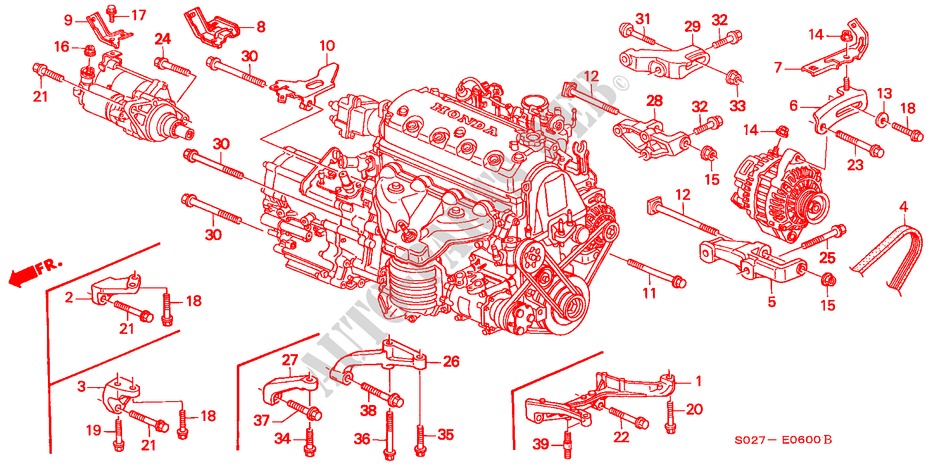 LICHTMASCHINENHALTERUNG/ MOTORVERSTAERKUNG für Honda CIVIC COUPE 1.6ILS 2 Türen 4 gang automatikgetriebe 1998