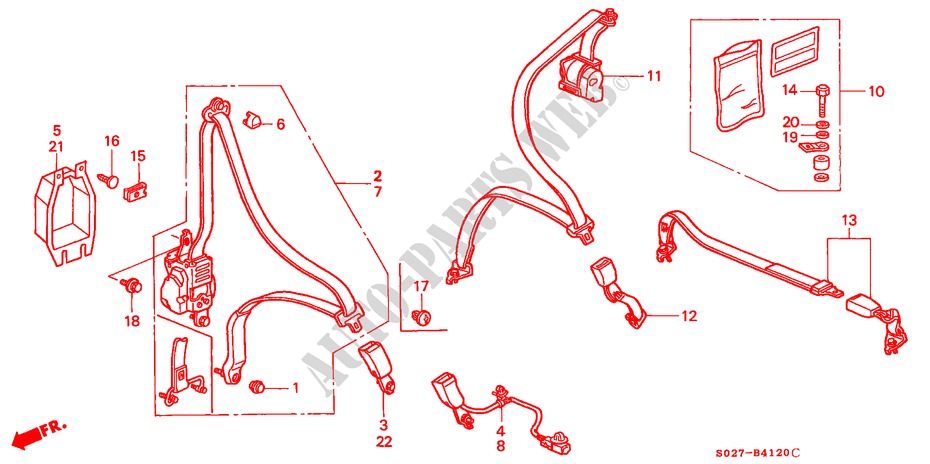 SITZGURTE für Honda CIVIC COUPE 1.6ILS 2 Türen 5 gang-Schaltgetriebe 1996