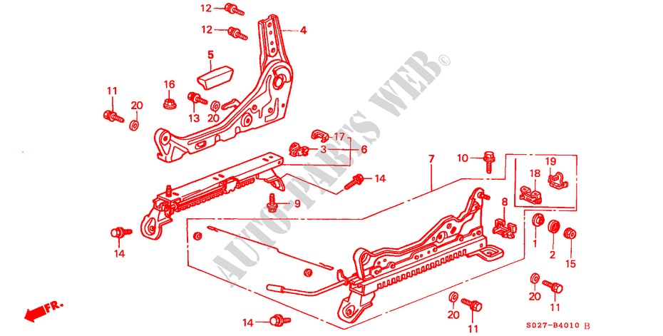 VORNE SITZKOMPONENTEN (R.)(RH) für Honda CIVIC COUPE 1.6ILS 2 Türen 5 gang-Schaltgetriebe 1997
