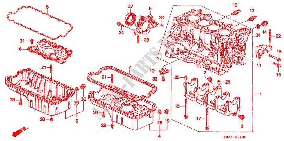ZYLINDERBLOCK/OELWANNE (SOHC) für Honda CIVIC COUPE 1.6ILS 2 Türen 5 gang-Schaltgetriebe 1997