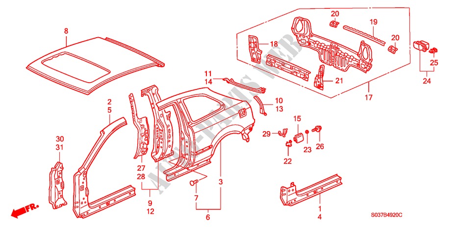 AUSSENBLECHE für Honda CIVIC 1.6VTI 3 Türen 5 gang-Schaltgetriebe 1997