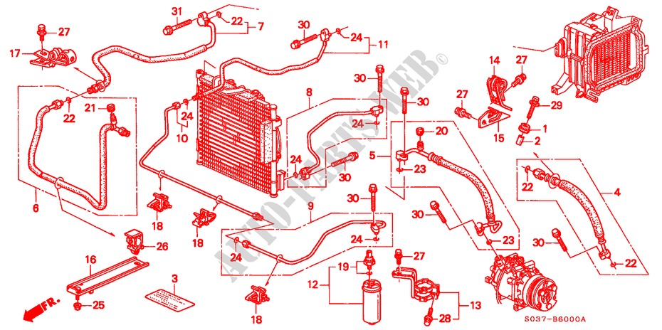 KLIMAANLAGE (SCHLAEUCHE/LEITUNGEN)(LH) für Honda CIVIC 1.6VTI 3 Türen 5 gang-Schaltgetriebe 1997