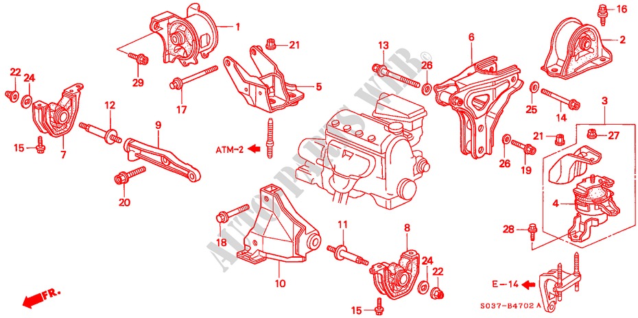 MOTORBEFESTIGUNGEN(AT) für Honda CIVIC 1.4I 3 Türen 4 gang automatikgetriebe 1999