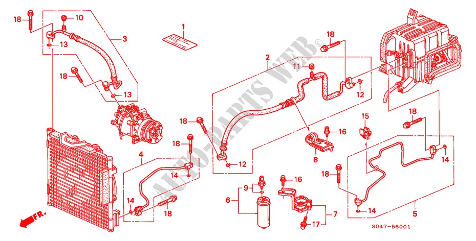 KLIMAANLAGE (SCHLAEUCHE/LEITUNGEN)(RH) für Honda CIVIC 1.6VTI 4 Türen 5 gang-Schaltgetriebe 1996