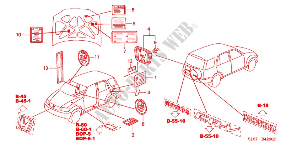 EMBLEME für Honda CR-V RVSI 5 Türen 5 gang-Schaltgetriebe 1998