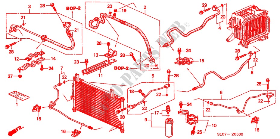 KLIMAANLAGE (SCHLAEUCHE/LEITUNGEN)(LH) für Honda CR-V RVSI 5 Türen 5 gang-Schaltgetriebe 2000