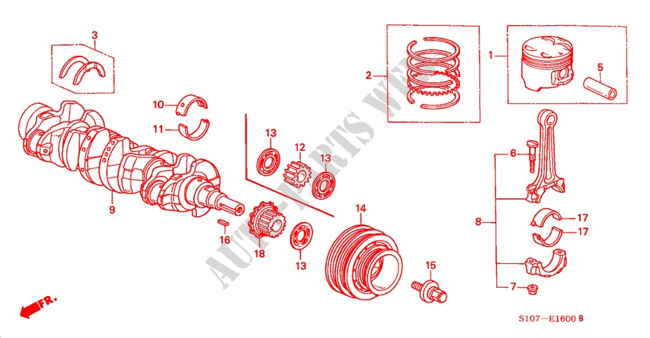 KURBELWELLE/KOLBEN für Honda CR-V RVSI 5 Türen 5 gang-Schaltgetriebe 2000
