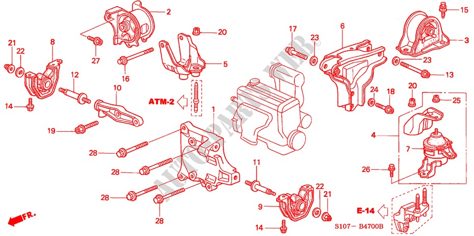 MOTORBEFESTIGUNGEN(AT) für Honda CR-V BASE 5 Türen 4 gang automatikgetriebe 1999