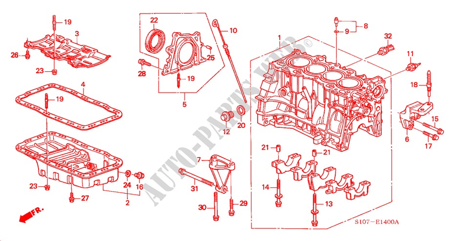 ZYLINDERBLOCK/OELWANNE für Honda CR-V RVSI 5 Türen 5 gang-Schaltgetriebe 2000