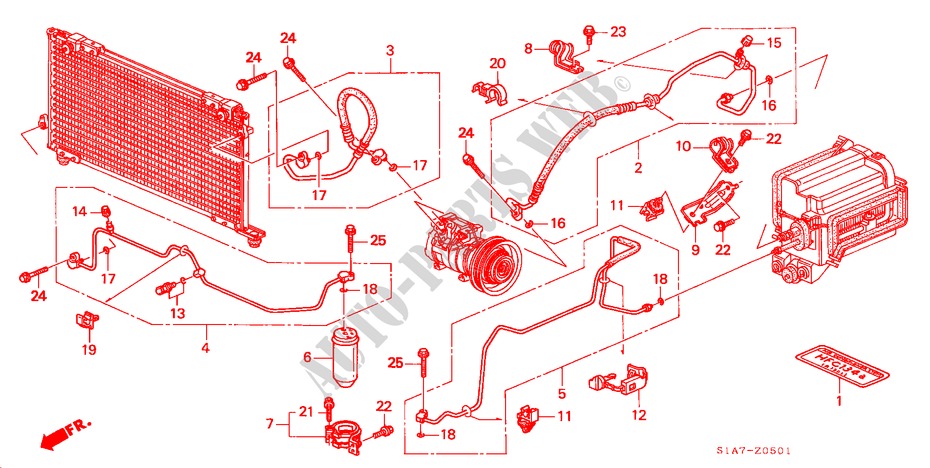KLIMAANLAGE (SCHLAEUCHE/LEITUNGEN)(RH) für Honda ACCORD 1.6IS 4 Türen 5 gang-Schaltgetriebe 1999