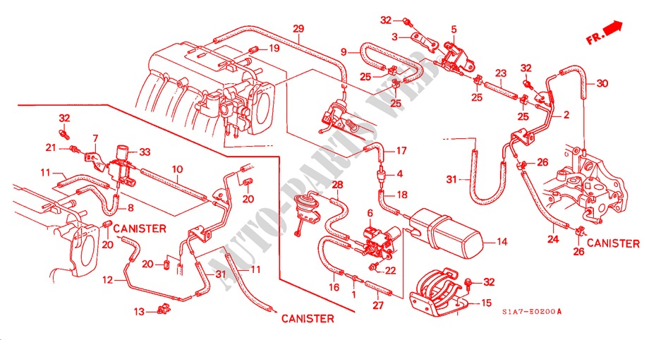 UNTERDRUCKBEHAELTER/ROHRE (1.8L/2.0L) für Honda ACCORD 1.8IES         7CV 4 Türen 5 gang-Schaltgetriebe 1999
