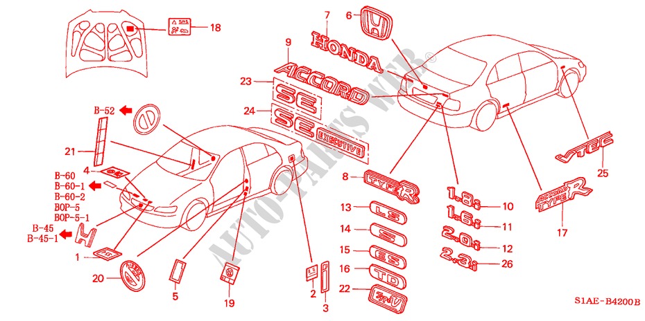 EMBLEME für Honda ACCORD 1.8IS 4 Türen 5 gang-Schaltgetriebe 2000