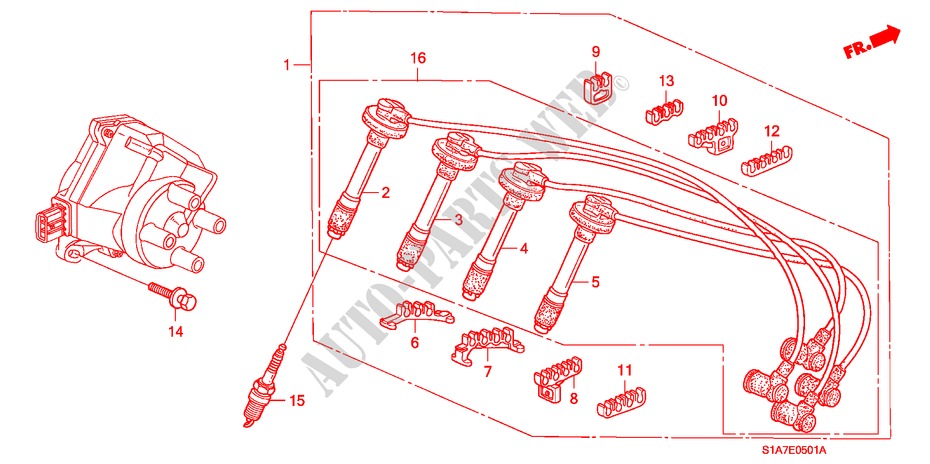 HOCHSPANNUNGSKABEL/STOEPSEL (1.8L/2.0L/2.2L/2.3L) für Honda ACCORD 1.8ILS 4 Türen 5 gang-Schaltgetriebe 2000