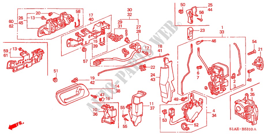 TUERSCHLOESSER, VORNE für Honda ACCORD 1.6ILS 4 Türen 5 gang-Schaltgetriebe 2000