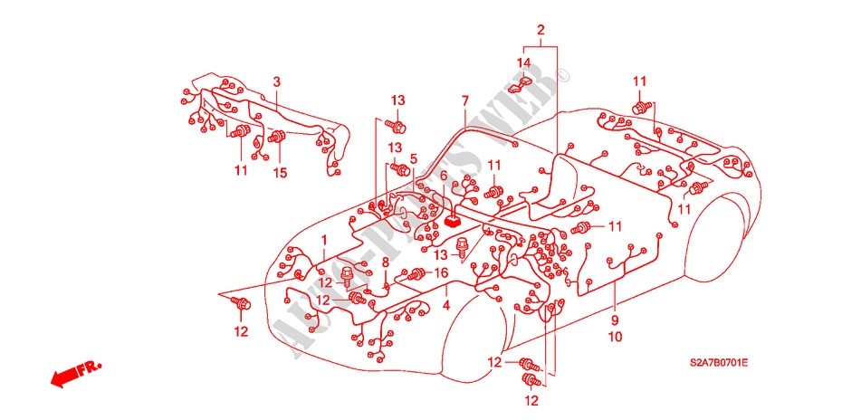 KABELBAUM(RH) für Honda S2000 S2000 2 Türen 6 gang-Schaltgetriebe 2000