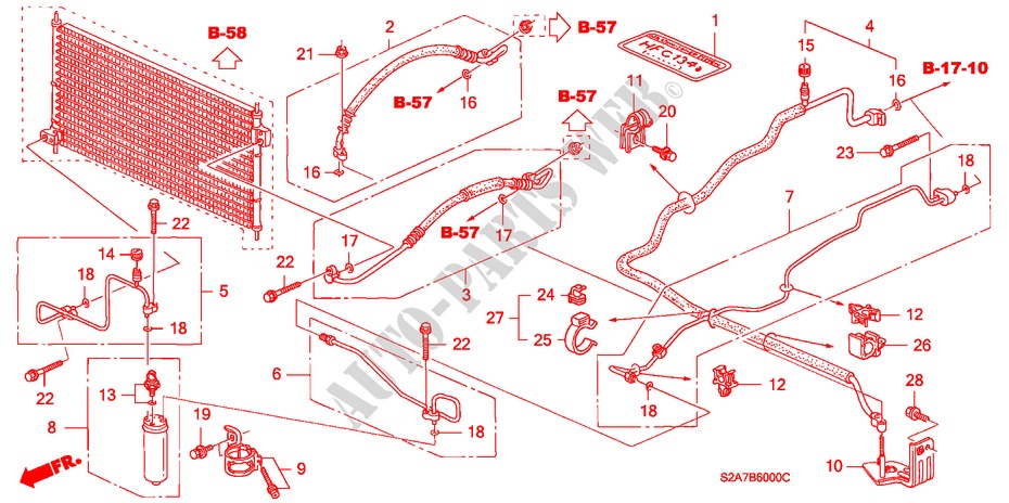 KLIMAANLAGE (SCHLAEUCHE/LEITUNGEN) (LH) für Honda S2000 S2000 2 Türen 6 gang-Schaltgetriebe 2000