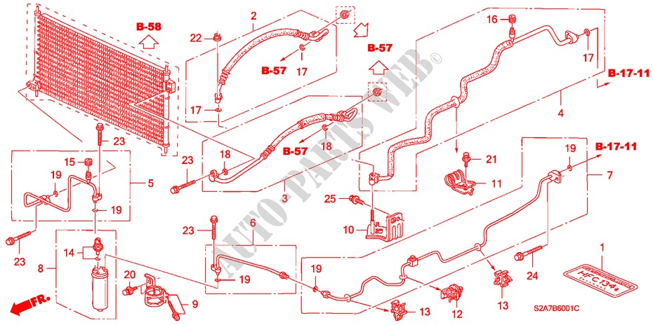 KLIMAANLAGE (SCHLAEUCHE/LEITUNGEN) (RH) für Honda S2000 S2000 2 Türen 6 gang-Schaltgetriebe 2000