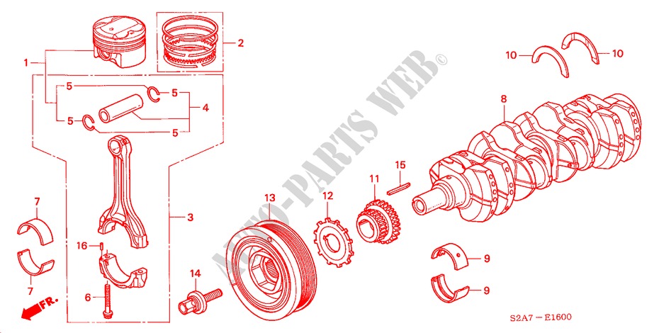 KOLBEN/KURBELWELLE für Honda S2000 S2000 2 Türen 6 gang-Schaltgetriebe 2000