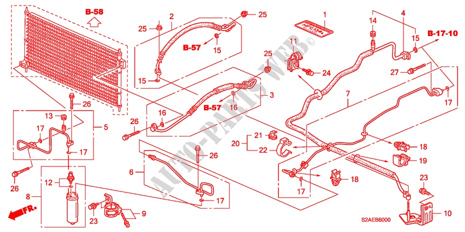 KLIMAANLAGE (SCHLAEUCHE/LEITUNGEN) (LH) für Honda S2000 BASE 2 Türen 6 gang-Schaltgetriebe 2009