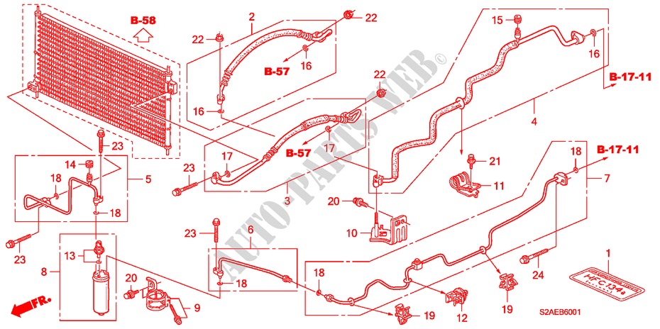 KLIMAANLAGE (SCHLAEUCHE/LEITUNGEN) (RH) für Honda S2000 BASE 2 Türen 6 gang-Schaltgetriebe 2008