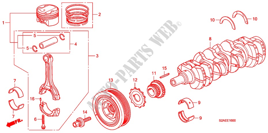 KOLBEN/KURBELWELLE für Honda S2000 BASE 2 Türen 6 gang-Schaltgetriebe 2008
