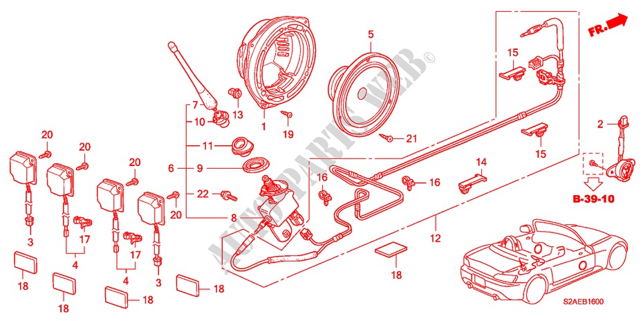 RADIOANTENNE/LAUTSPRECHER für Honda S2000 BASE 2 Türen 6 gang-Schaltgetriebe 2008