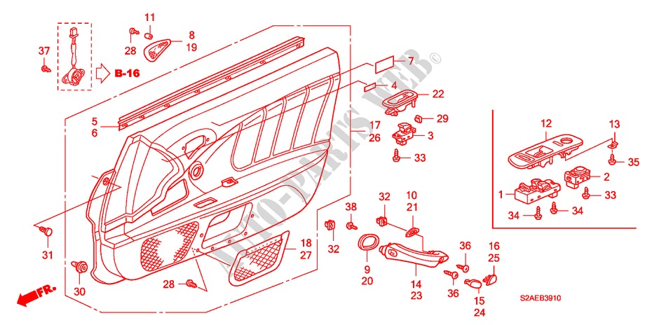 TUERVERKLEIDUNG für Honda S2000 BASE 2 Türen 6 gang-Schaltgetriebe 2008