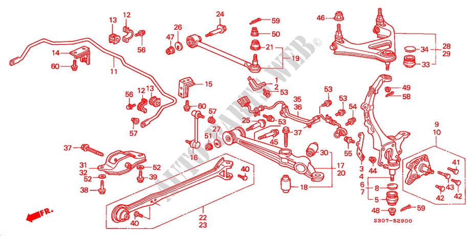 HINTEN STABILISATOR/ UNTERER ARM, HINTEN für Honda PRELUDE 2.0I 2 Türen 5 gang-Schaltgetriebe 2000