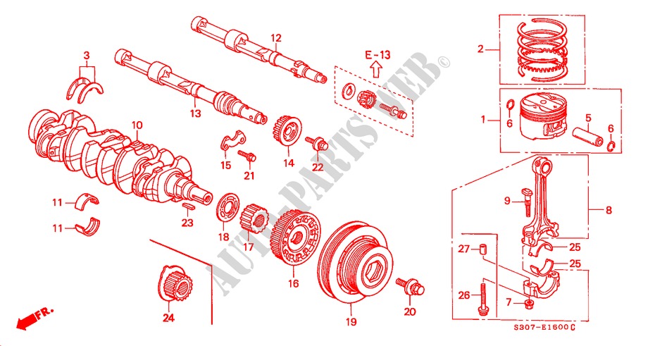 KOLBEN/KURBELWELLE für Honda PRELUDE 2.0I 2 Türen 5 gang-Schaltgetriebe 2000