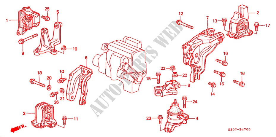 MOTORBEFESTIGUNGEN(MT) für Honda PRELUDE 2.0I 2 Türen 5 gang-Schaltgetriebe 2000