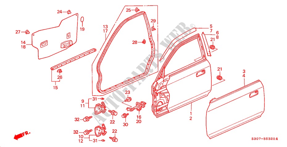 TUERTAFELN für Honda PRELUDE 2.0I 2 Türen 5 gang-Schaltgetriebe 2000