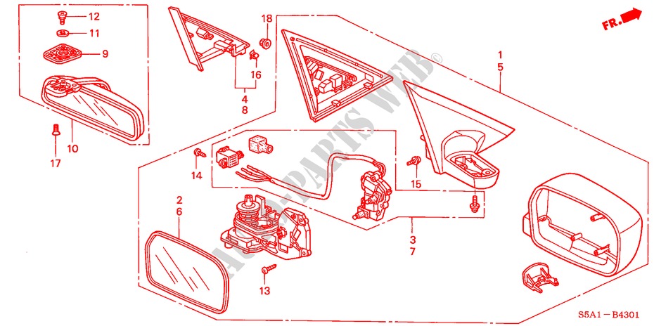 SPIEGEL (FERNBEDIENUNG, ELEKTRISCH) für Honda CIVIC 1.6ES 4 Türen 4 gang automatikgetriebe 2002