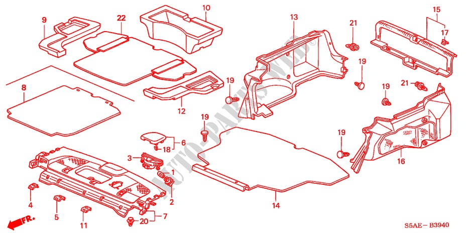 HINTERE ABLAGE/KOFFERRAUM ZIERLEISTE für Honda CIVIC 1.4 S 4 Türen 5 gang-Schaltgetriebe 2003