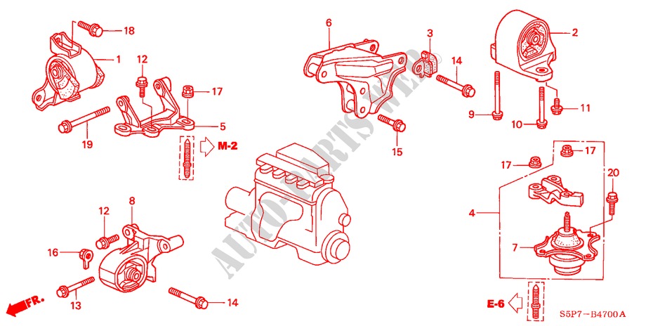 MOTORBEFESTIGUNGEN(MT) für Honda CIVIC COUPE ES 2 Türen 5 gang-Schaltgetriebe 2001