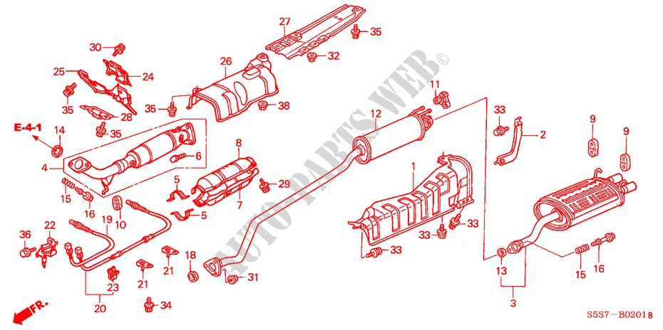 AUSPUFFROHR/SCHALLDAEMPFER (TYPE R) für Honda CIVIC TYPE R 3 Türen 6 gang-Schaltgetriebe 2002