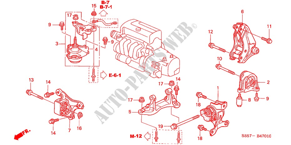 MOTORBEFESTIGUNGEN(MT) (TYPE R) für Honda CIVIC TYPE R 3 Türen 6 gang-Schaltgetriebe 2004
