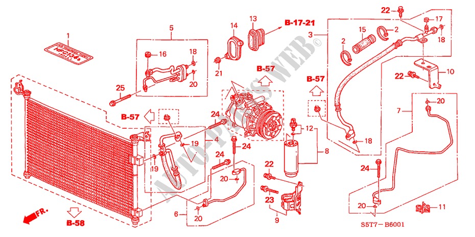 KLIMAANLAGE(SCHLAEUCHE/LEITUNGEN)(RH)(1.4L/1.6L) für Honda CIVIC 1.6 SPORT 3 Türen 5 gang-Schaltgetriebe 2005